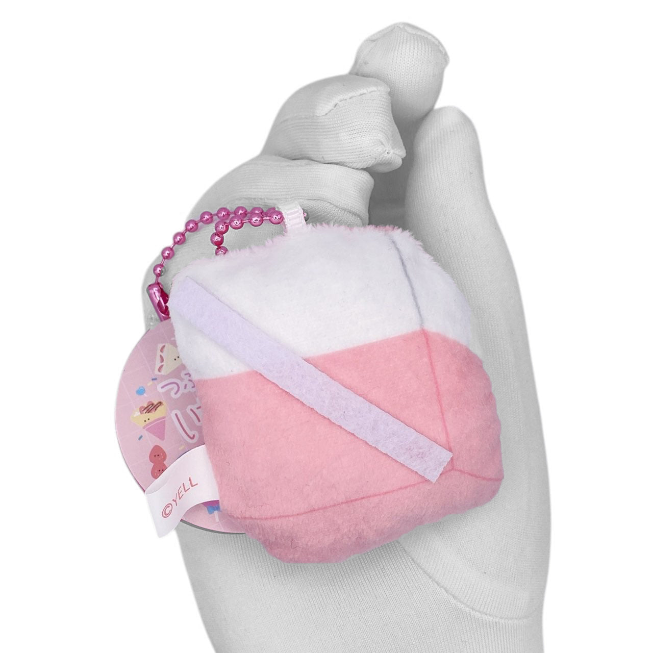 Deadstock New Round Eyes Mascot Plush Keychain - Strawberry Milk