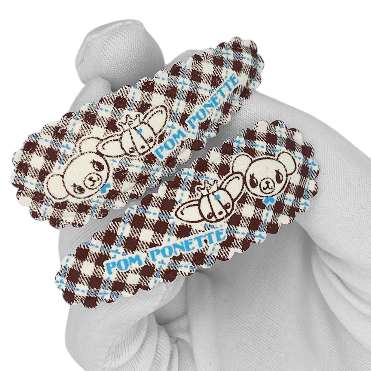 2000s Pom Ponette Hair Clips Set - Brown Plaid