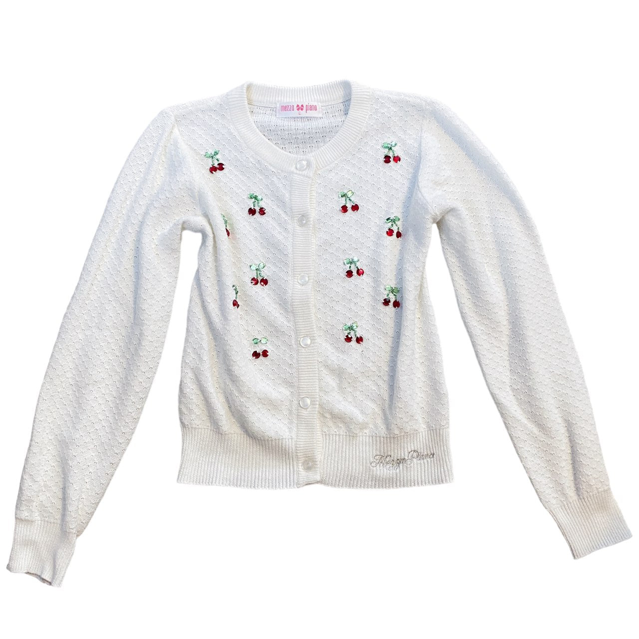 2000s Mezzo Piano Cherry Bling Sweater Cardigan Sz XS