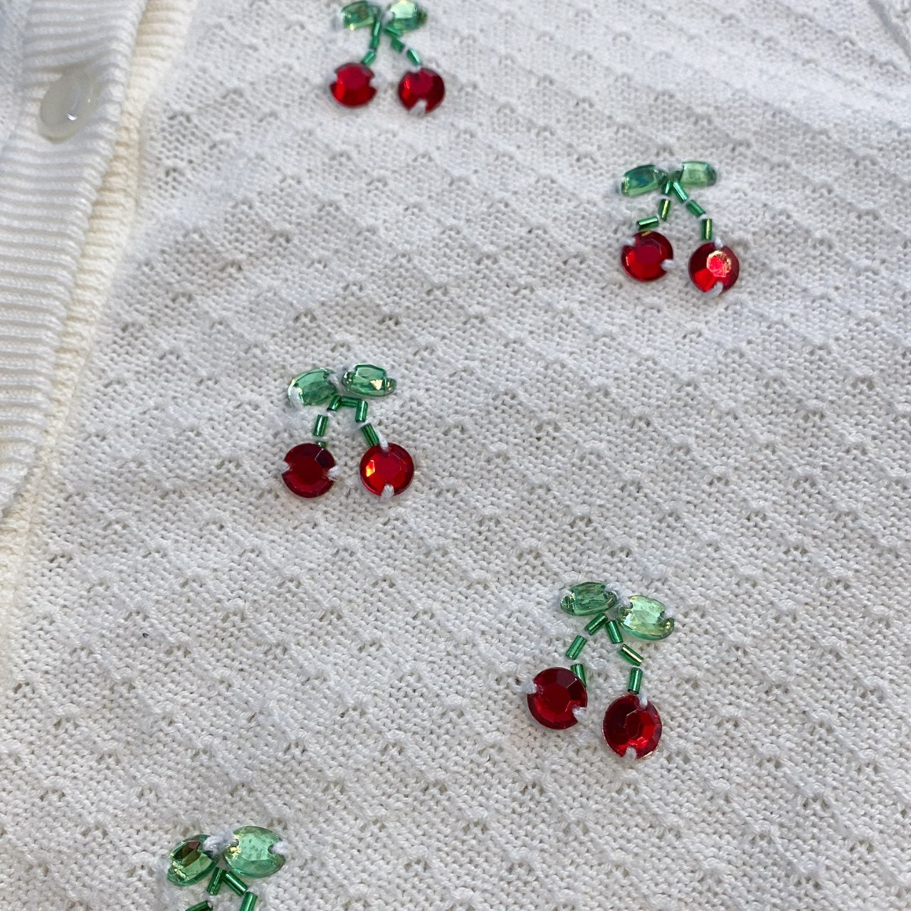 2000s Mezzo Piano Cherry Bling Sweater Cardigan Sz XS