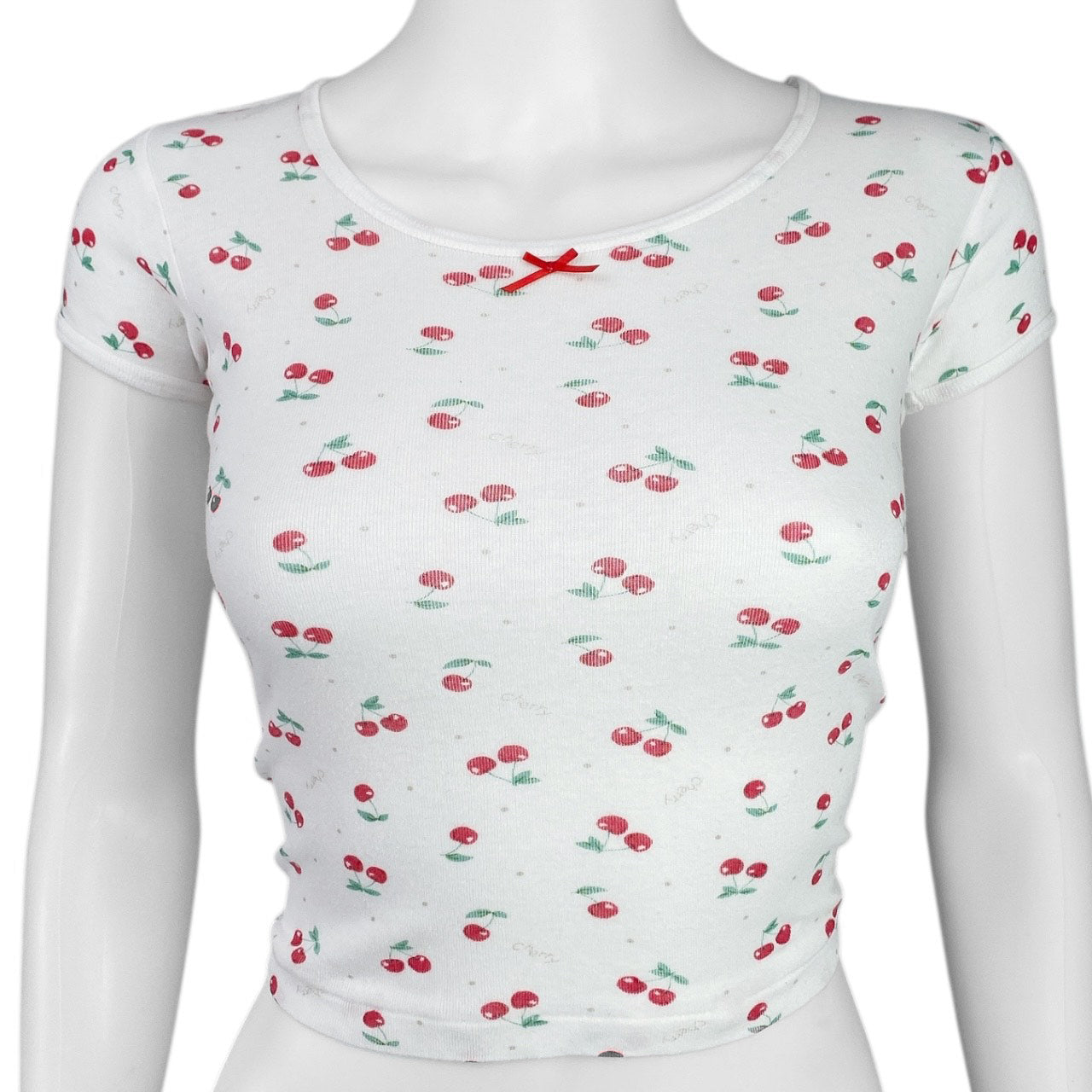 2000s Kawaii Cherry Bow Tee Sz S