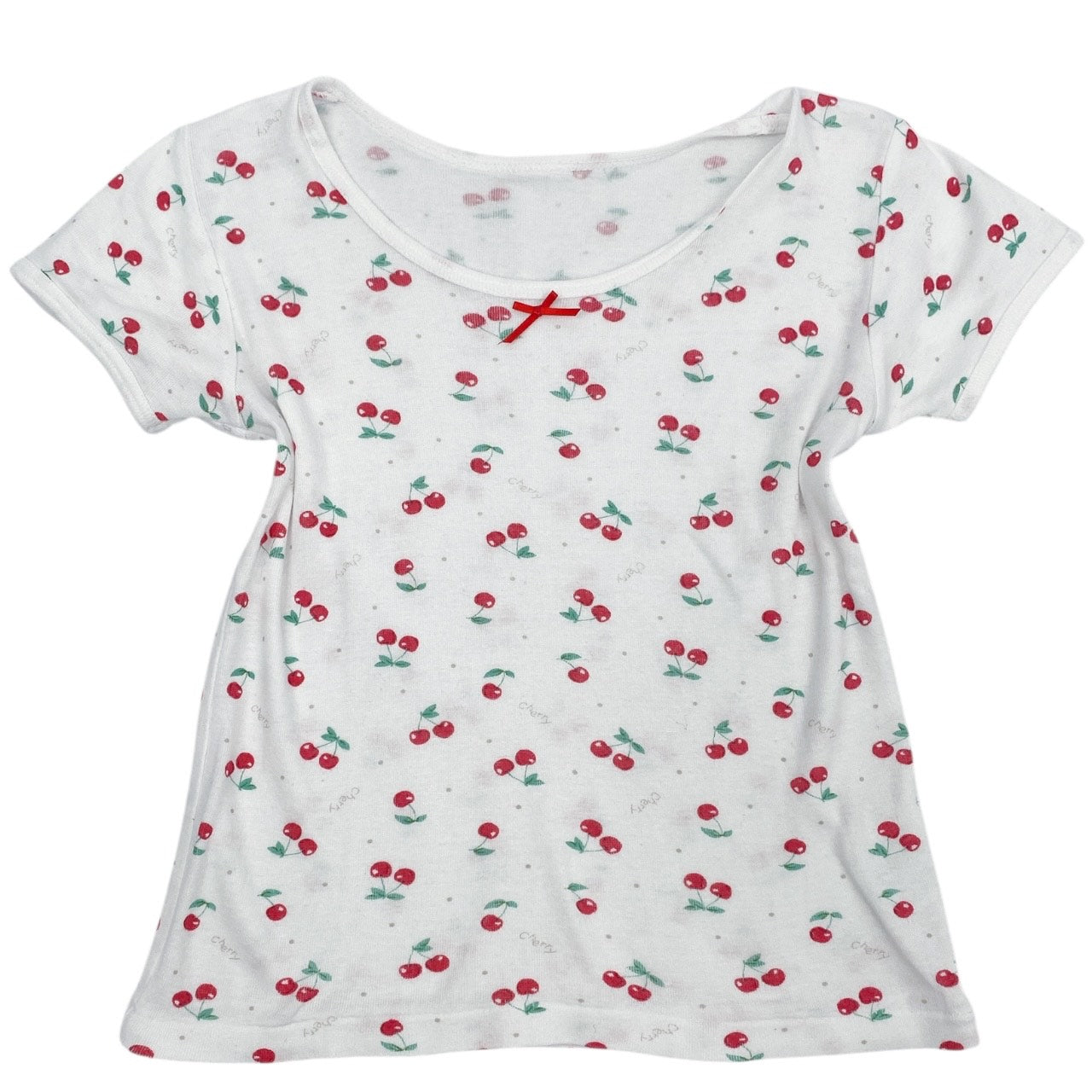 2000s Kawaii Cherry Bow Tee Sz S