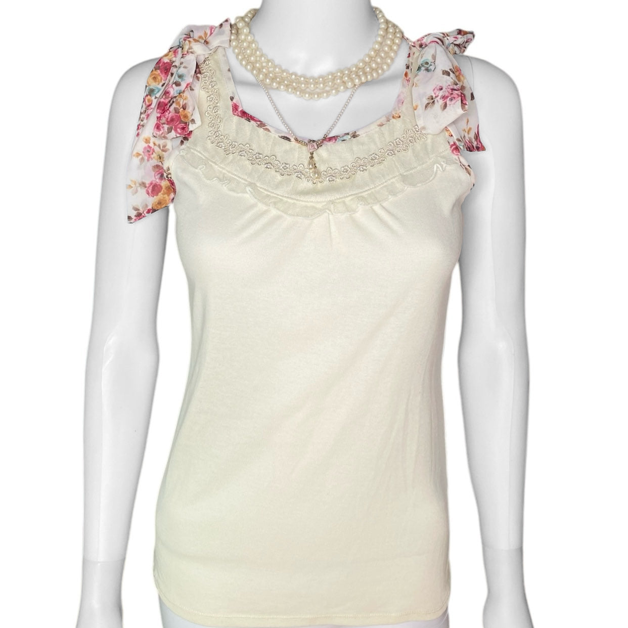 Axes Femme Floral Bow Straps Tank Top Sz S