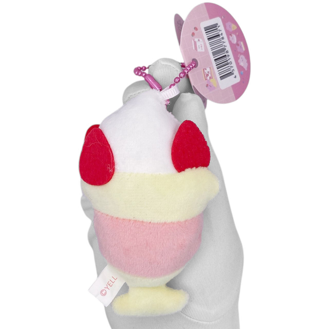 Deadstock New Round Eyes Mascot Plush Keychain - Strawberry Sundae