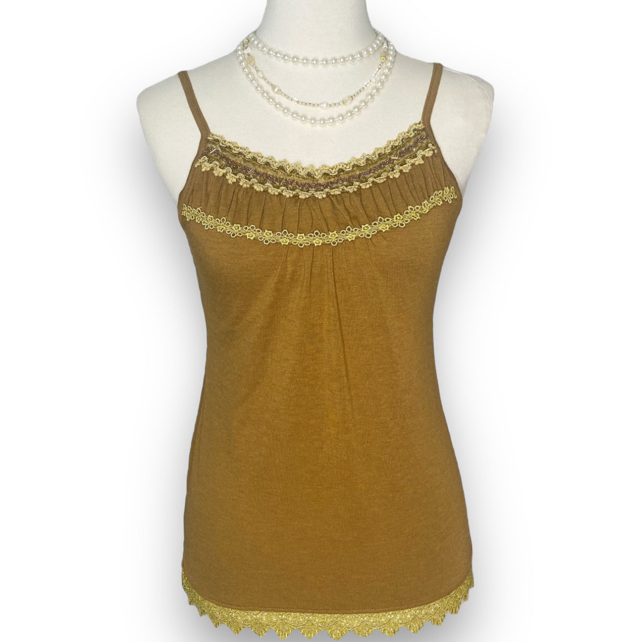 2000s Axes Femme Brown Coquette Cami Top Sz S