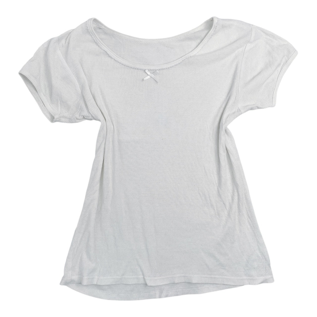 2000s Grunge White Bow Tee Sz S