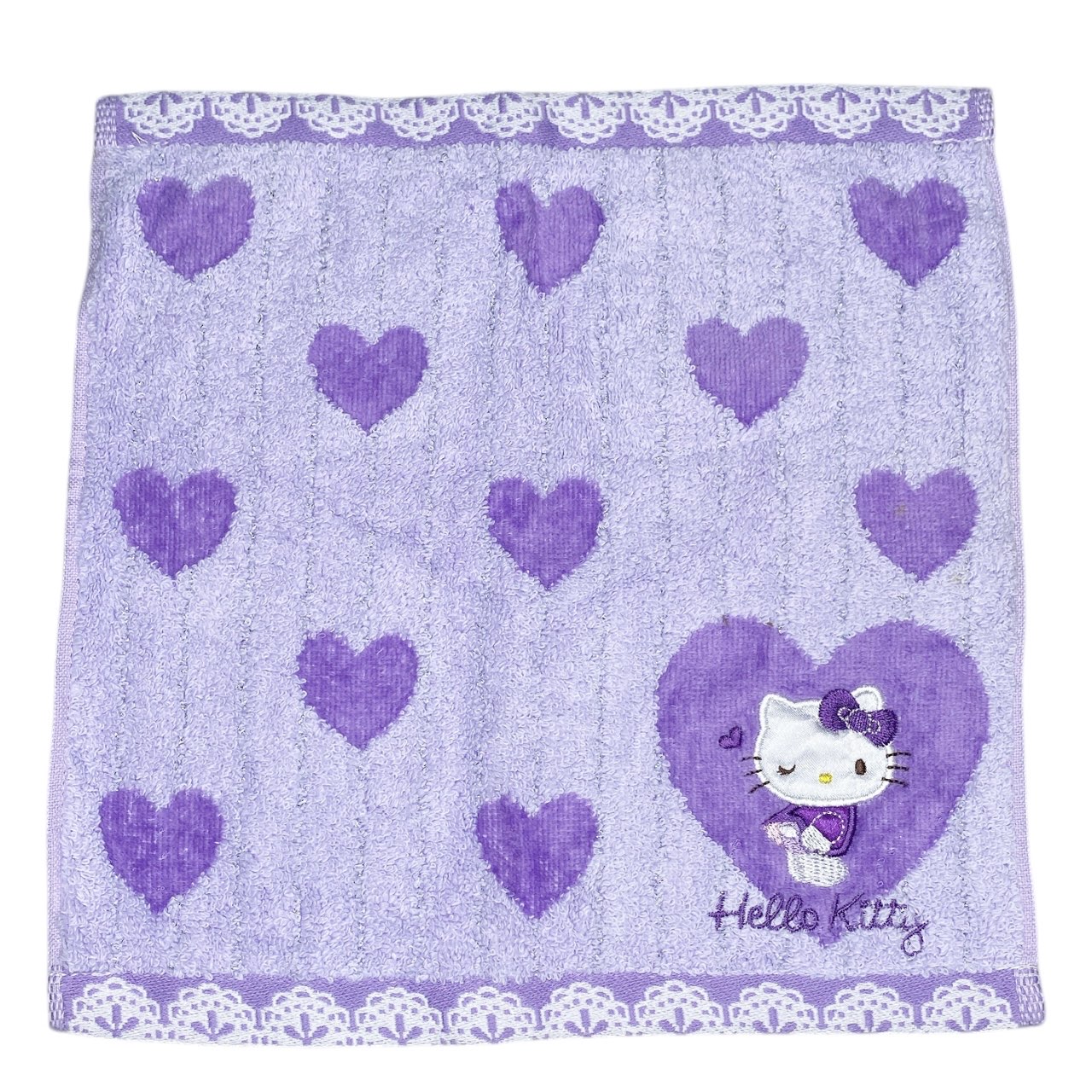 2011 Sanrio Hello Kitty Face Towel - Purple Hearts