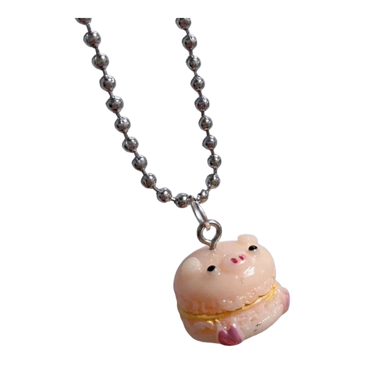 Kawaii Animal Sweets Pig Macaroon Pendant Necklace