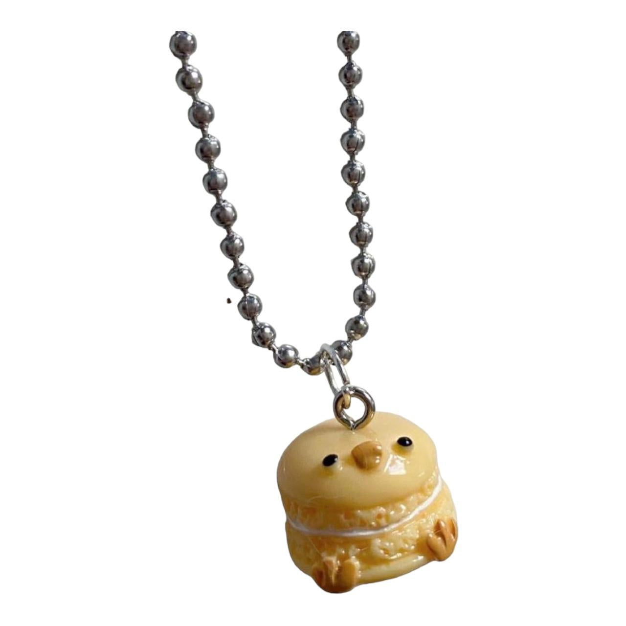 Kawaii Animal Sweets Chick Macaroon Pendant Necklace