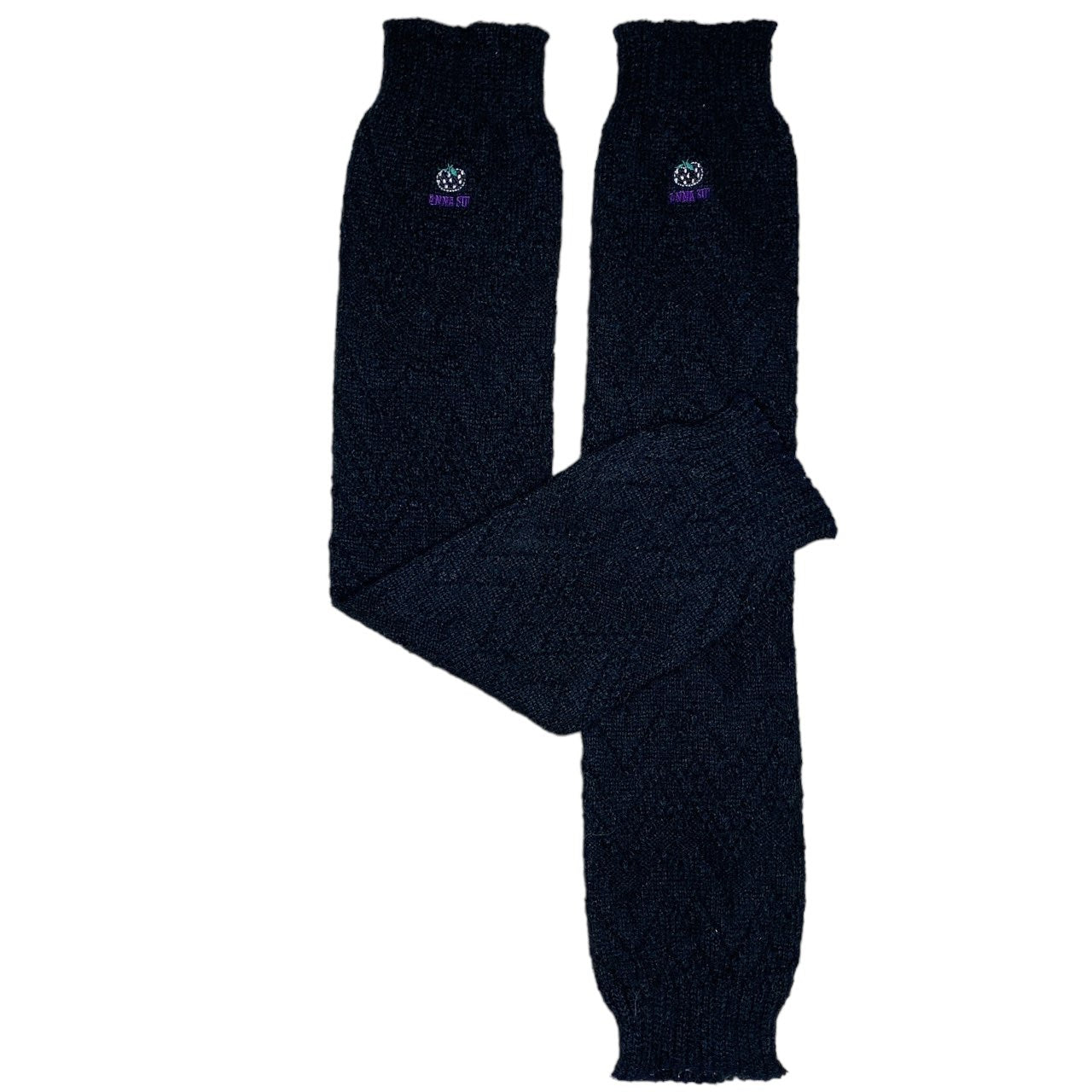 Y2K Anna Sui Berry Embroidery Black Knit Leg Warmers