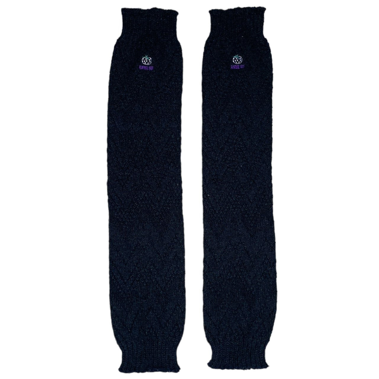 Y2K Anna Sui Berry Embroidery Black Knit Leg Warmers