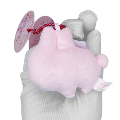 Deadstock New Round Eyes Mascot Plush Keychain - Strawberry Bunny