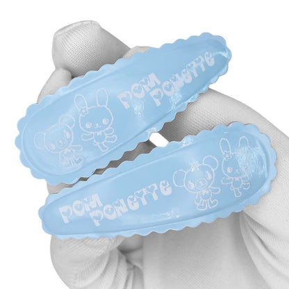 2000s Pom Ponette Hair Clips Set - Blue Logo