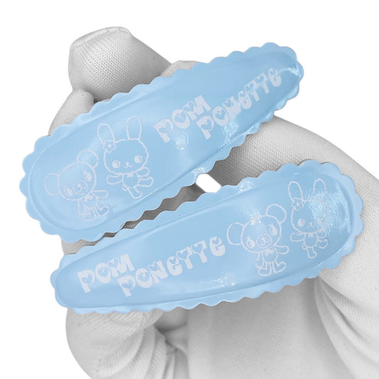 2000s Pom Ponette Hair Clips Set - Blue Logo
