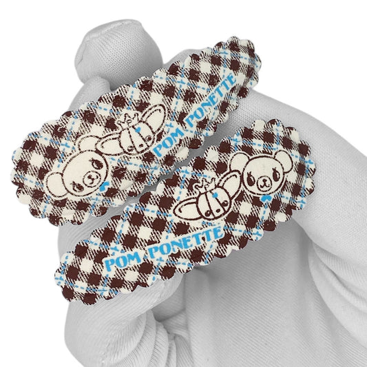 2000s Pom Ponette Hair Clips Set - Brown Plaid