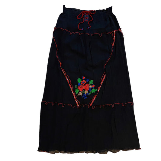Y2K Anna Sui Roses Boho Maxi Skirt Sz XS