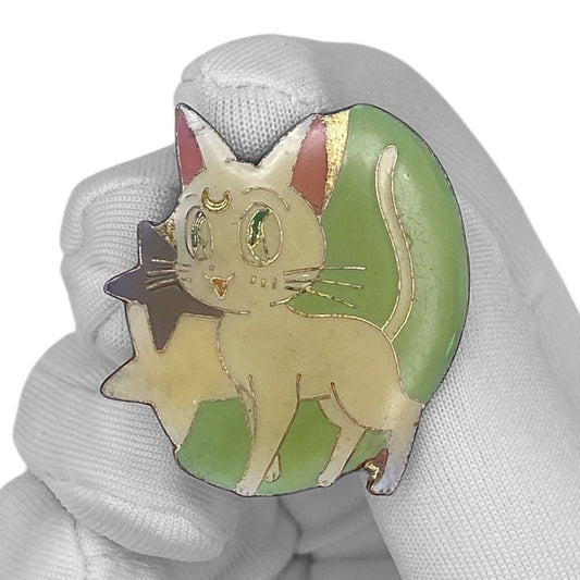 Vintage 90s Sailor Moon Enamel Pin - Artemis Cat Green