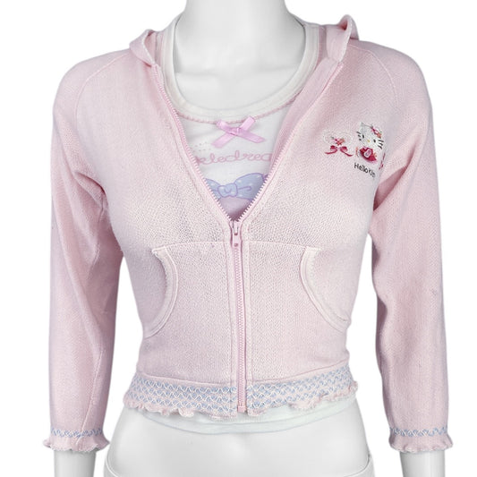 2008 Sanrio Sugarland Coquette Hello Kitty Cropped Hoodie Sz S