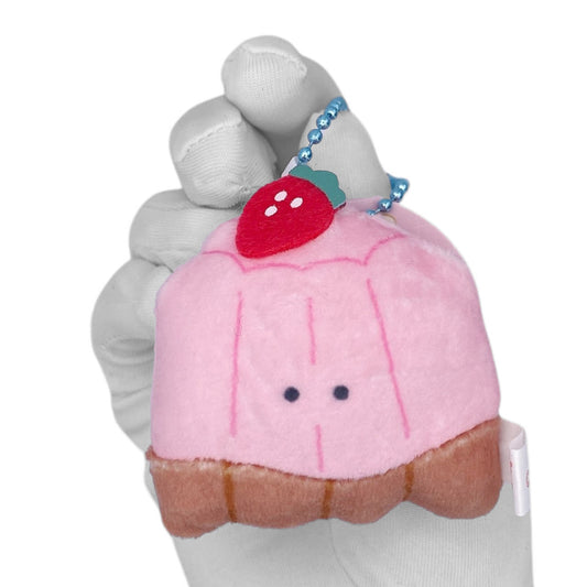 Deadstock New Round Eyes Mascot Plush Keychain - Strawberry Pastry