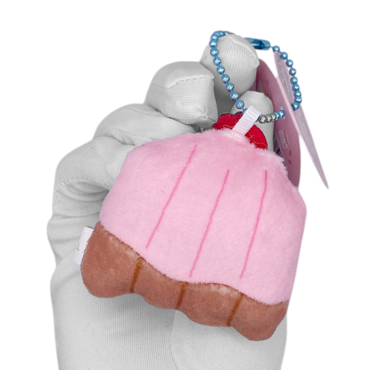 Deadstock New Round Eyes Mascot Plush Keychain - Strawberry Pastry