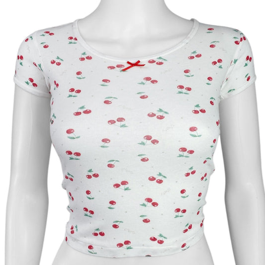 2000s Kawaii Cherry Bow Tee Sz S