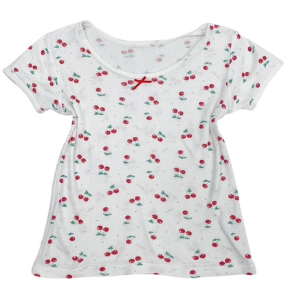 2000s Kawaii Cherry Bow Tee Sz S