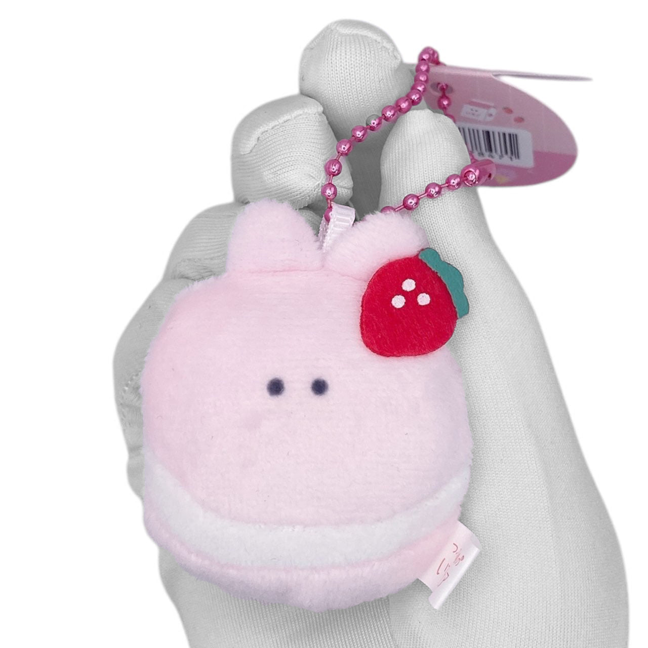 Deadstock New Round Eyes Mascot Plush Keychain - Strawberry Macaroon