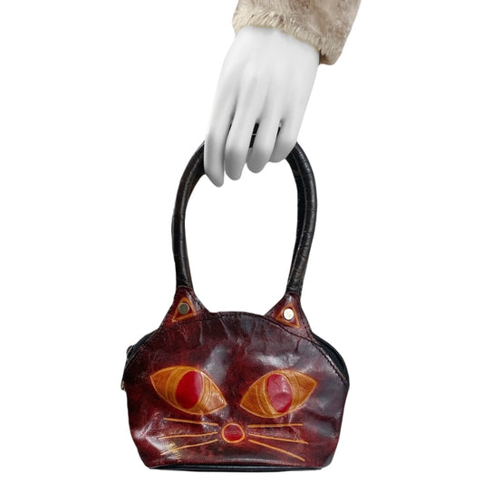 90s Vintage Avant Garde Leather Cat Handbag