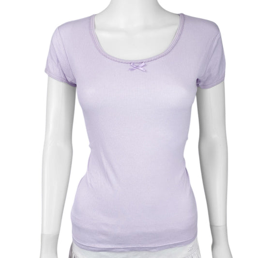 2000s Kawaii Pastel Purple Bow Tee Sz S