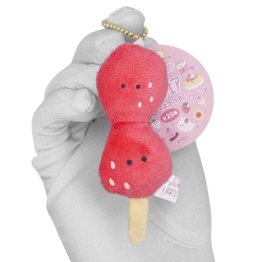 Deadstock New Round Eyes Mascot Plush Keychain - Strawberry Tanghulu