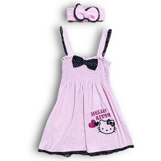 2010s Alt Sanrio Hello Kitty Bath Robe Dress and Hair Band Set Sz S/M