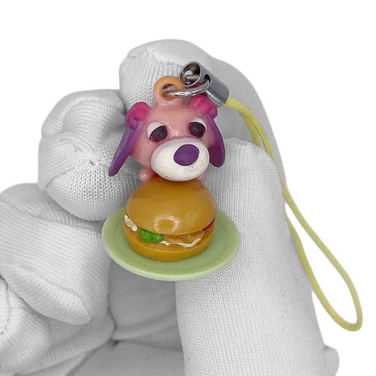 2000s Tea Dog Mascot Strap - Pink with Burger