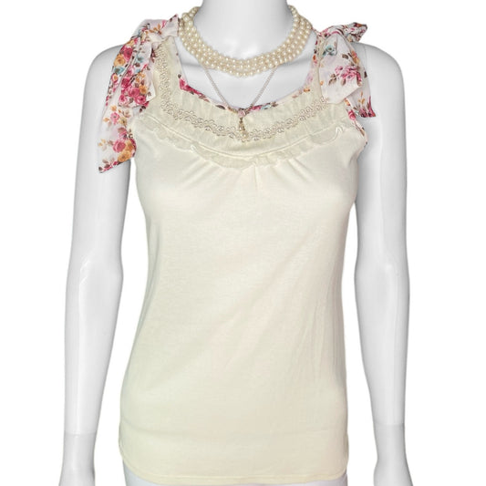 Axes Femme Floral Bow Straps Tank Top Sz S