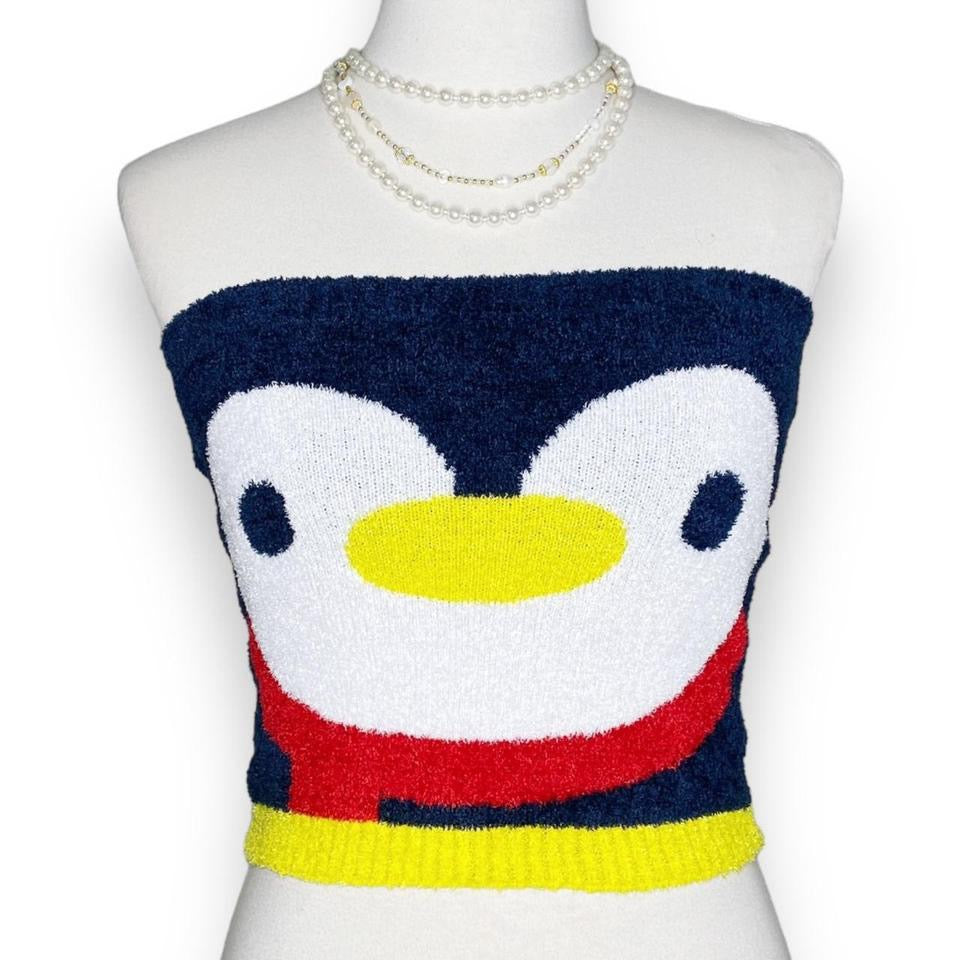 Y2K Kawaii Penguin Fluffy Tube Top Sz M