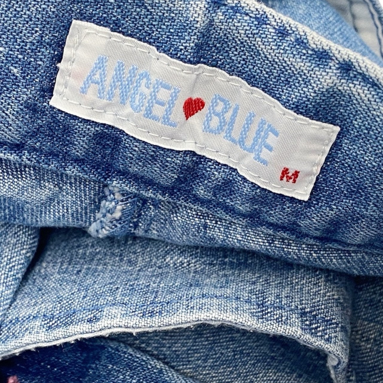 2000s Angel Blue Logo Denim Skirt Sz S