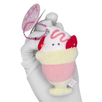 Deadstock New Round Eyes Mascot Plush Keychain - Strawberry Sundae