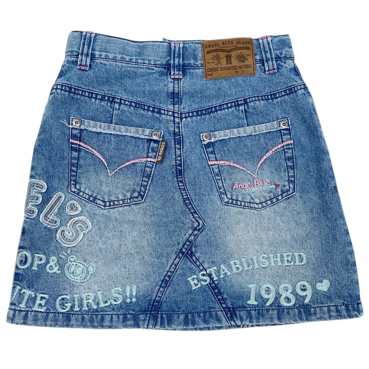 2000s Angel Blue Logo Denim Skirt Sz S