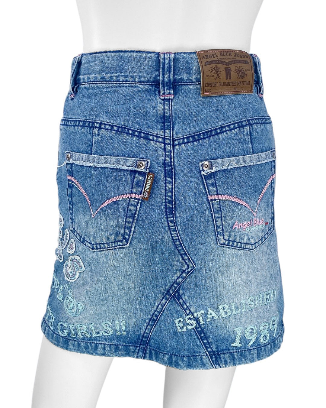 2000s Angel Blue Logo Denim Skirt Sz S