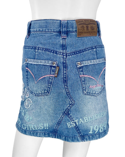 2000s Angel Blue Logo Denim Skirt Sz S