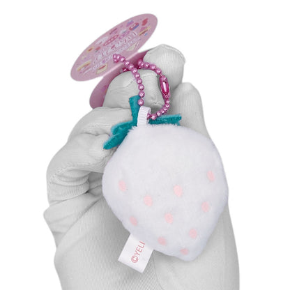 Deadstock New Round Eyes Mascot Plush Keychain - White Strawberry