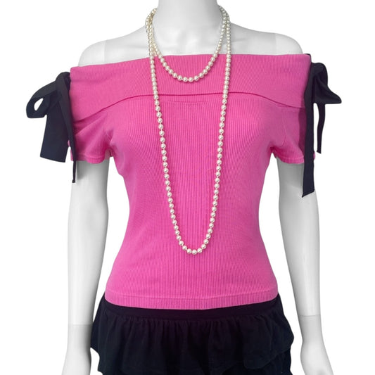 2000s Gyaru Milk Bow Off Shoulder Top Sz S/M