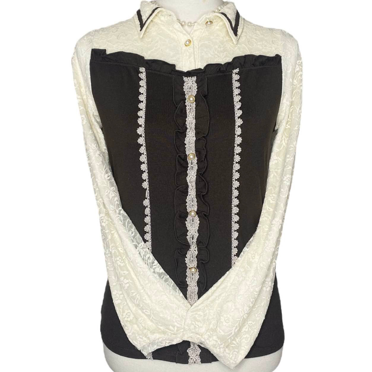 Axes Femme Lace Long Sleeve Blouse Sz S/M