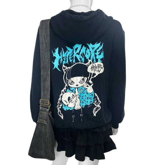 2010s Hypercore Anime Punk Girl Hoodie Sz M